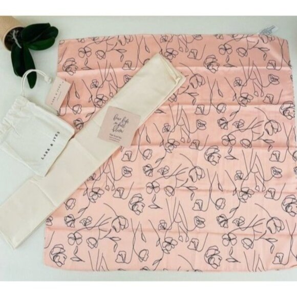 Lark & Ives Minimalist Womens Hair Scarf Bundle Set of Two Pink and Cream 20x20” - Picture 3 of 15